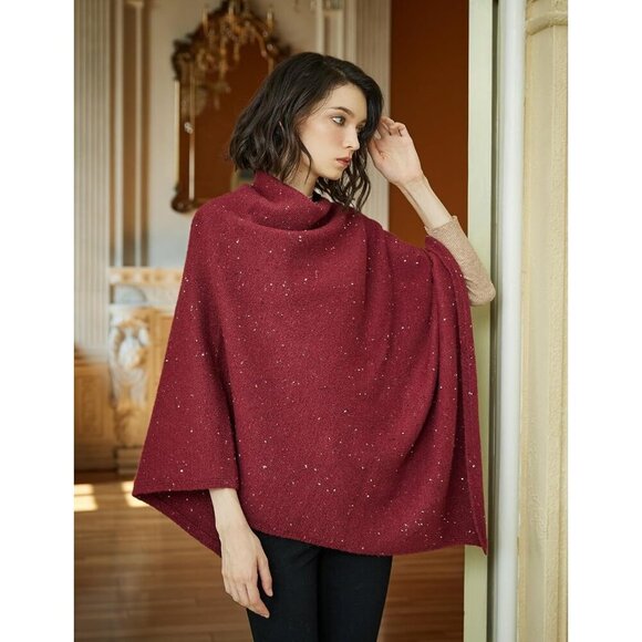 Women Wool Knitted Poncho Sweater Pile Collar Casual Work Winter - Picture 6 of 6